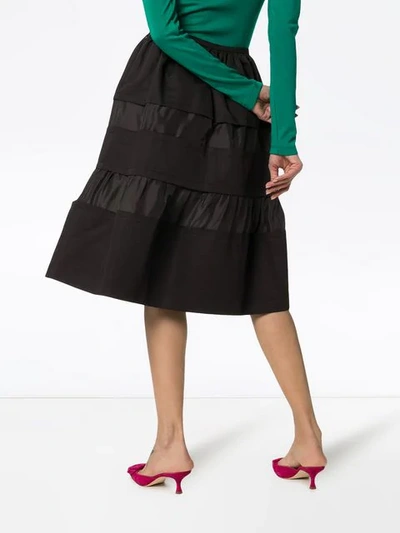 Shop Marni Tonal Stripe Cotton And Linen Skirt In Black