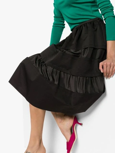 Shop Marni Tonal Stripe Cotton And Linen Skirt In Black