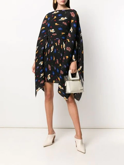 Shop Solace London Floral Print Pleated Dress In Black