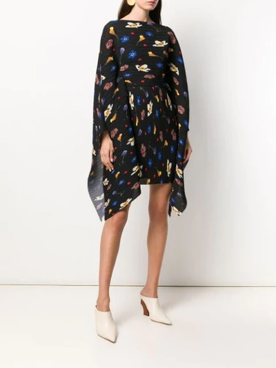 Shop Solace London Floral Print Pleated Dress In Black