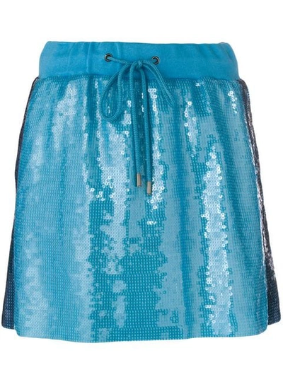 Shop Alberta Ferretti Side Stripe Sequin Mini Skirt In Blue