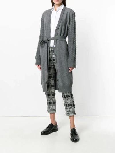 Shop Thom Browne Long Cable Knit V-neck Cardigan - Grey