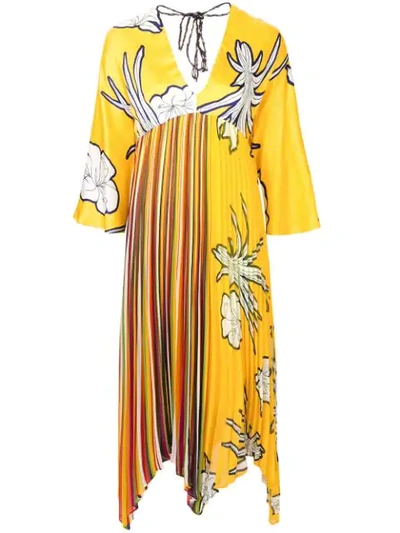 Shop Pinko Floral Print Pleated Dress In Yellow