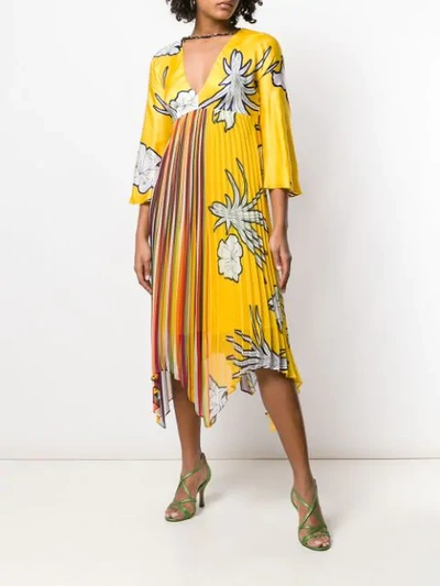 Shop Pinko Floral Print Pleated Dress In Yellow