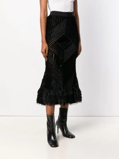 Shop Amen Ruched Panel Velvet Skirt In Black