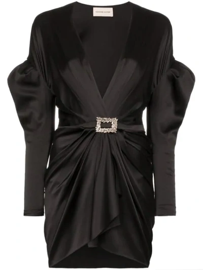 Shop Alexandre Vauthier Puffed Shoulder Plunge Mini-dress In Black
