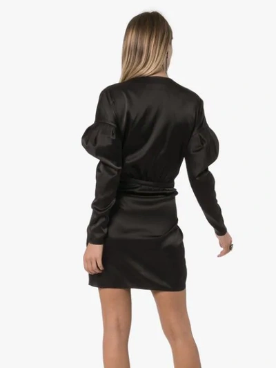 Shop Alexandre Vauthier Puffed Shoulder Plunge Mini-dress In Black