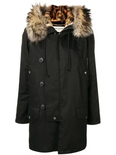 Shop Saint Laurent Fur Trimmed Hooded Parka In Black