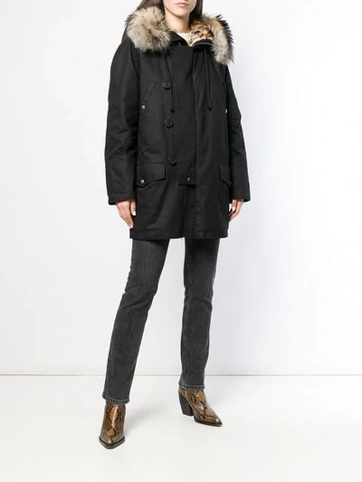 Shop Saint Laurent Fur Trimmed Hooded Parka In Black