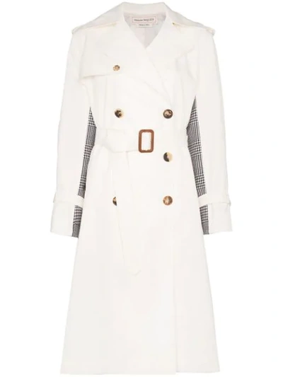 Shop Alexander Mcqueen Contrast Check Trench Coat In 9001white