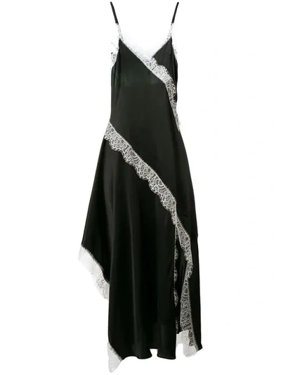 Shop Twinset Asymmetric Satin Slip Dress In Black