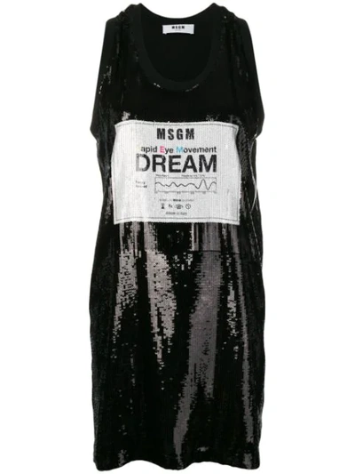 Shop Msgm Sequin Logo Shirt Dress In Black