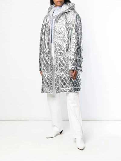 Shop Mm6 Maison Margiela Metallic Quilted Coat In Silver