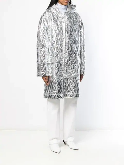 Shop Mm6 Maison Margiela Metallic Quilted Coat In Silver