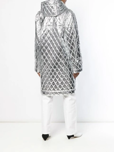 Shop Mm6 Maison Margiela Metallic Quilted Coat In Silver