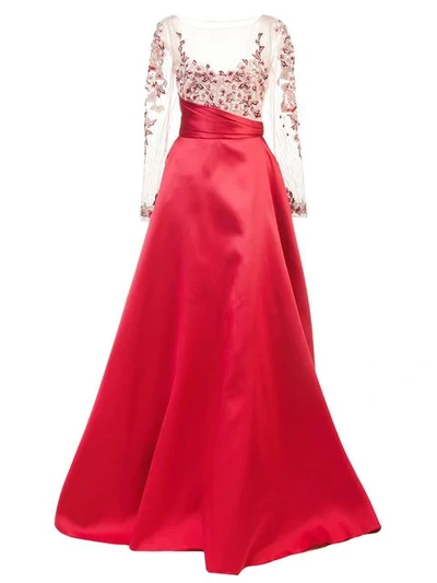 Shop Marchesa Notte Empire Line Flared Dress In Red