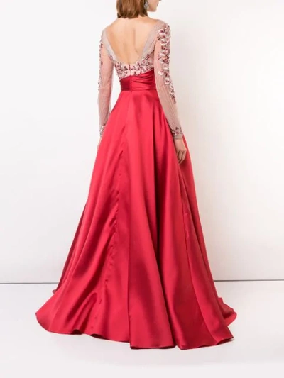 Shop Marchesa Notte Empire Line Flared Dress In Red