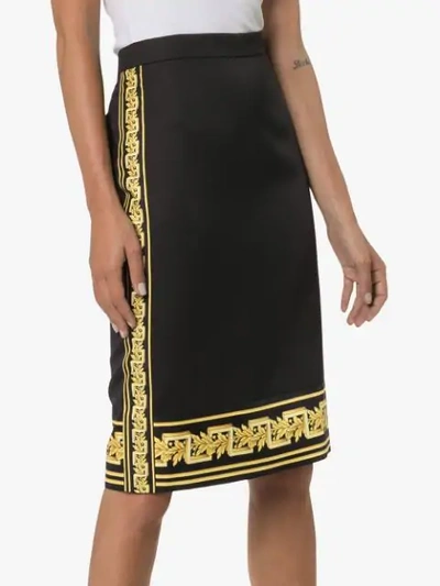 Shop Versace Baroque Panel Fitted Skirt In A1008 Black