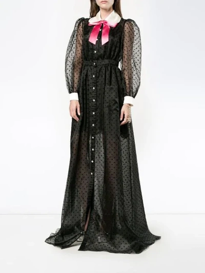 Shop Gucci Sheer Polka Dot Gown In Black