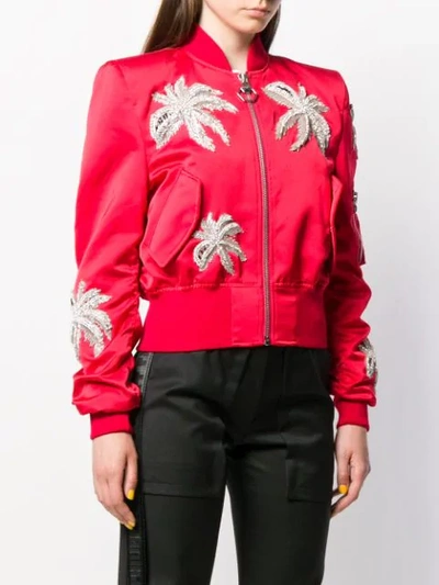 Shop Philipp Plein Crystal Embellished Bomber Jacket In Red