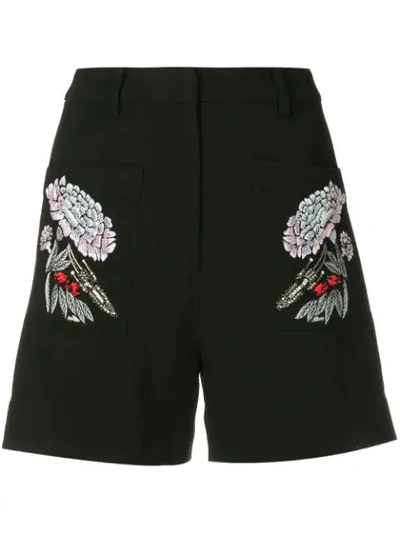 Shop Markus Lupfer Floral Embroidered Shorts In Black