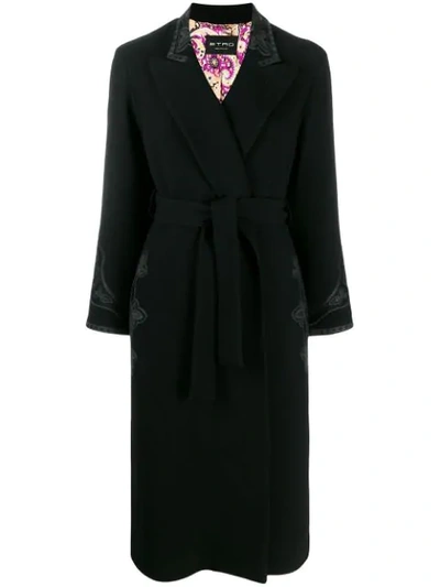 Shop Etro Embroidered Trim Coat In Black