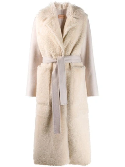 Shop Yves Salomon Fur Panel Robe Coat In Neutrals