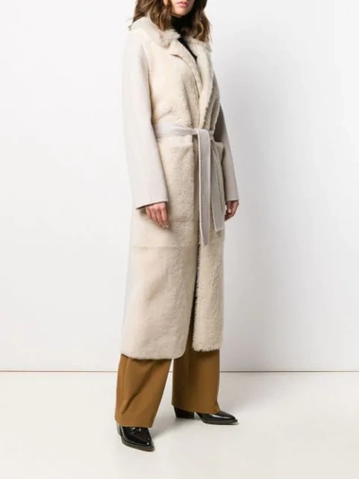 Shop Yves Salomon Fur Panel Robe Coat In Neutrals