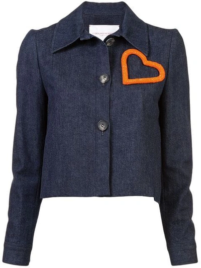 Shop Carolina Herrera Heart Embellished Denim Jacket In Blue