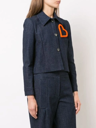 Shop Carolina Herrera Heart Embellished Denim Jacket In Blue