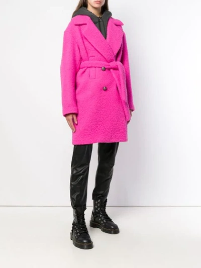 Shop Msgm Belted Teddy Coat In Pink