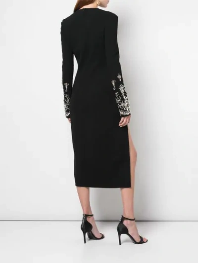 Shop Oscar De La Renta Crystal Embellished Sleeve Dress In Black