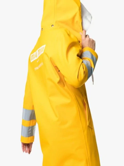 Shop Miu Miu Logo Print Hooded Waterproof Raincoat In Yellow
