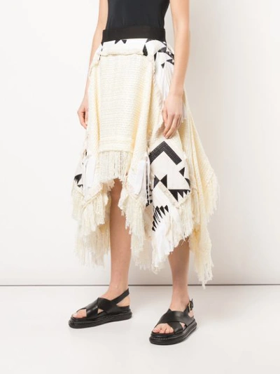 Shop Sacai Asymmetric Tweed Skirt In White