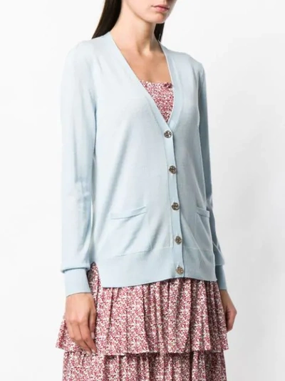 Shop Tory Burch Buttoned Knitted Cardigan In Blue