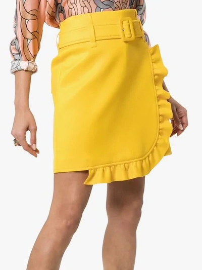 PRADA 束腰荷叶边细节半身裙 - 黄色
