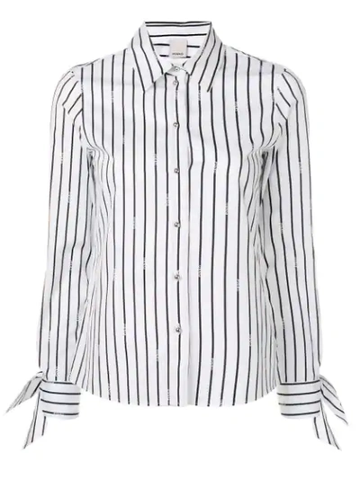 Shop Pinko Tie Cuff Striped Shirt In White