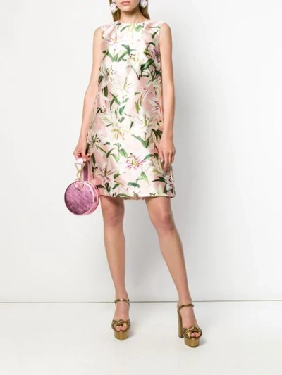 Shop Dolce & Gabbana Lily Print Satin Dress In Pink