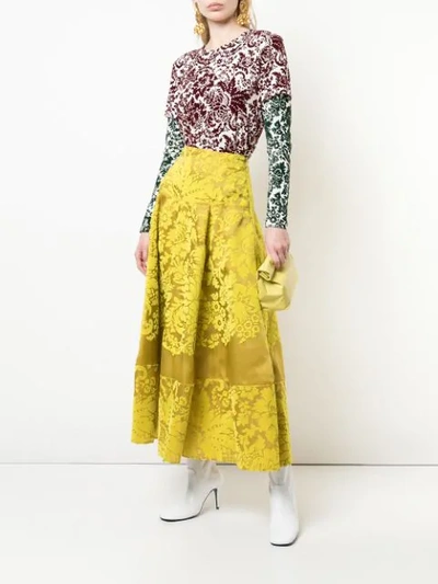 Shop Rosie Assoulin Floral Print Midi Skirt In Yellow