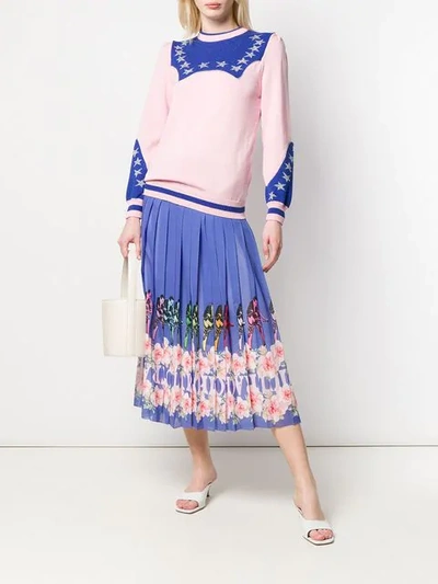 Shop Ultràchic Pleated Printed Skirt In Purple