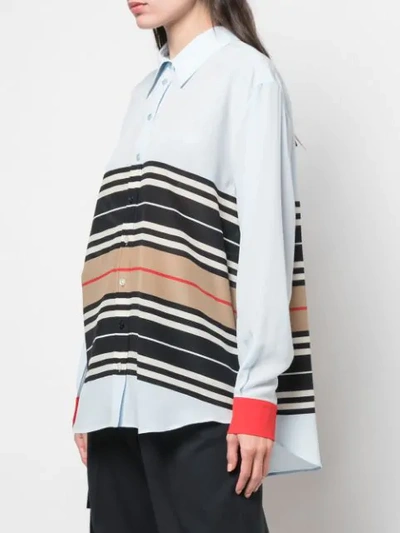 Shop Burberry Icon Stripe Oversized Shirt In Blue