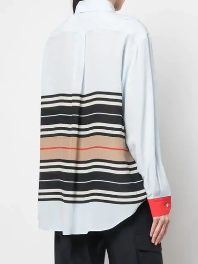 Shop Burberry Icon Stripe Oversized Shirt In Blue
