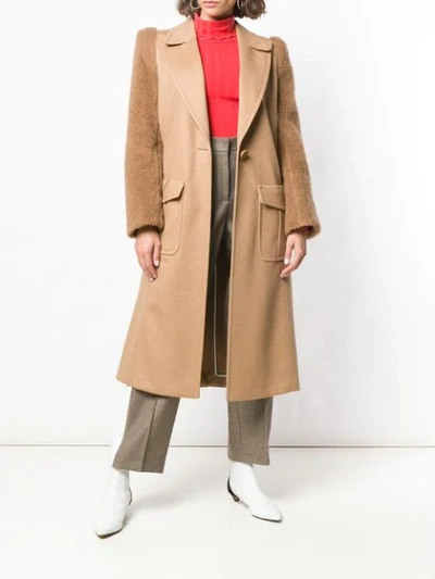 Fendi Teddy-sleeve One-button Camel Wool Men's-style Coat In Brown