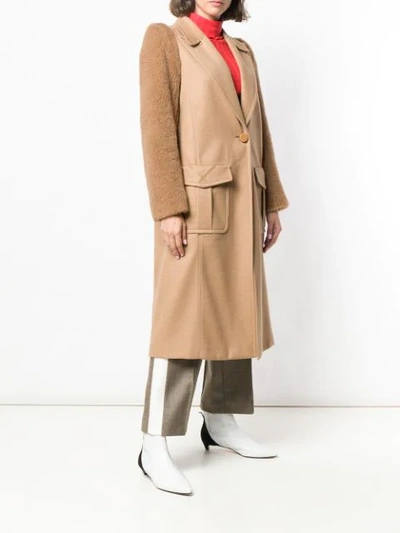 Fendi Teddy-sleeve One-button Camel Wool Men's-style Coat In Brown