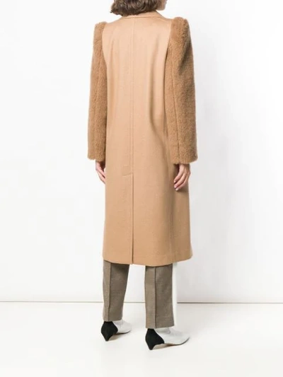Fendi Teddy-sleeve One-button Camel Wool Men's-style Coat In Brown