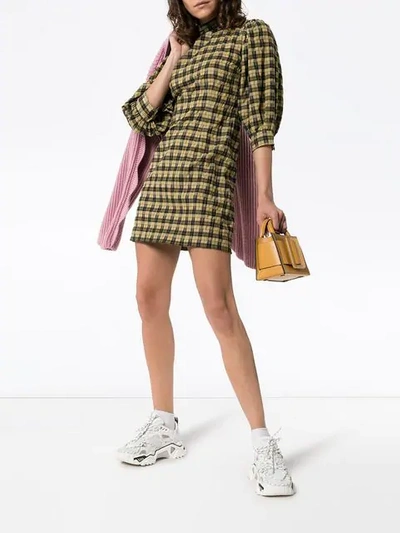 Shop Ganni Charron Checked Dress In Green