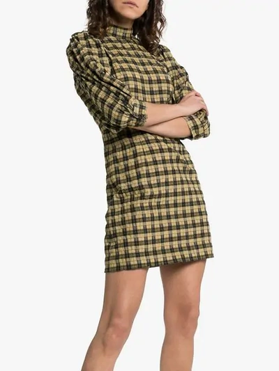 Shop Ganni Charron Checked Dress In Green