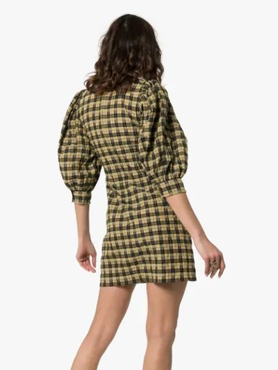 Shop Ganni Charron Checked Dress In Green