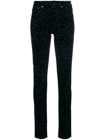 Shop Saint Laurent Leopard-print Skinny Jeans In Black