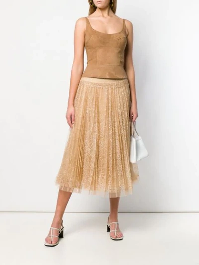 Shop Ermanno Scervino Pleated Lace Skirt In Neutrals